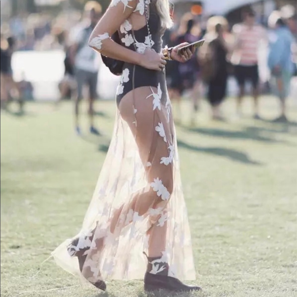 Floral mesh lace festival dress or swim coverup - Picture 3 of 5